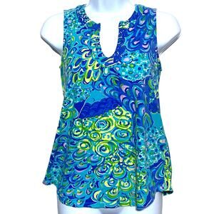 Lilly Pulitzer Lillys Lagoon Peacock Swirl Tank Top Blouse XS Preppy Tropical